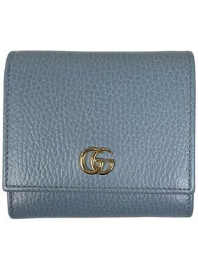 Gucci Double Compact Wallet GG Marmont Bifold Leather Light Blue